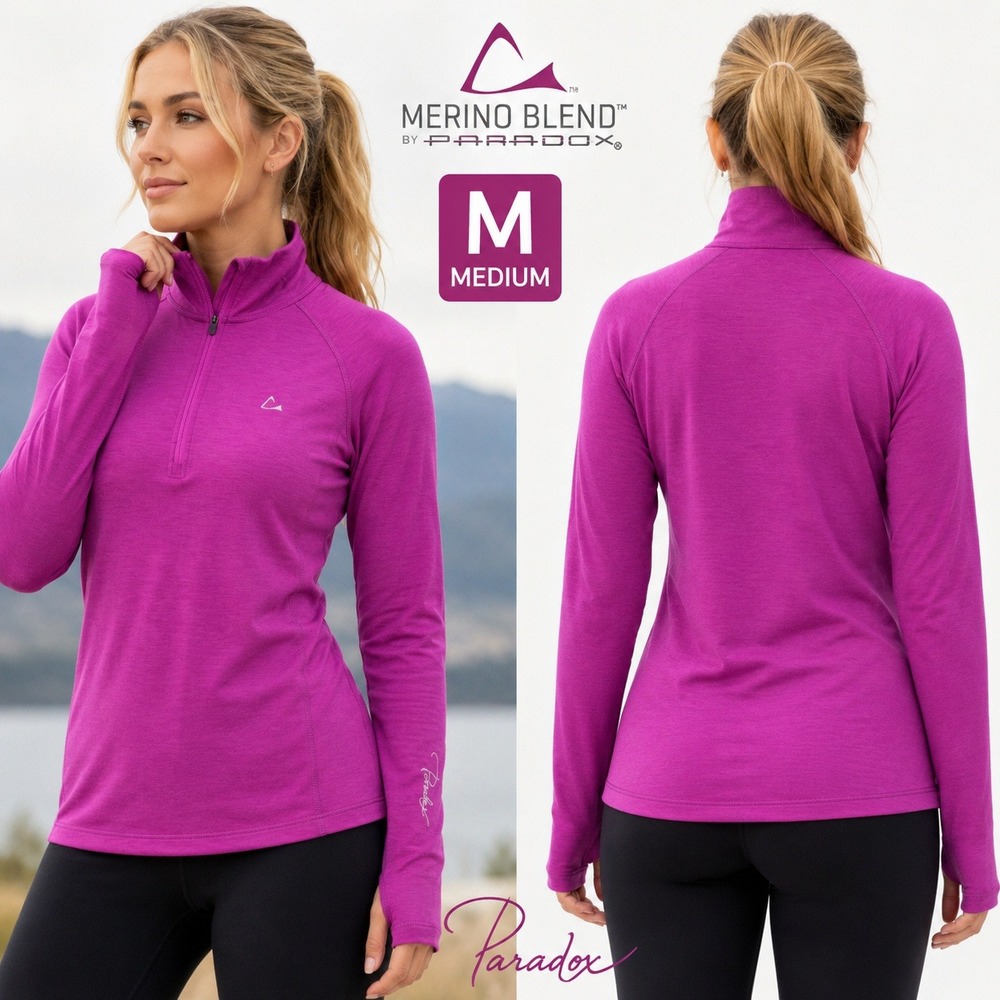 Paradox‎ Womens Magenta Merino Blend 1/4 Zip Pullover Thumbhole Base Layer M